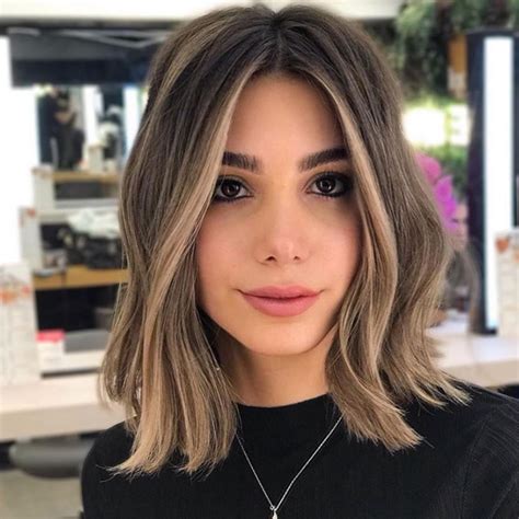 shoulder length brown hair with blonde highlights|gray highlights on brown hair.